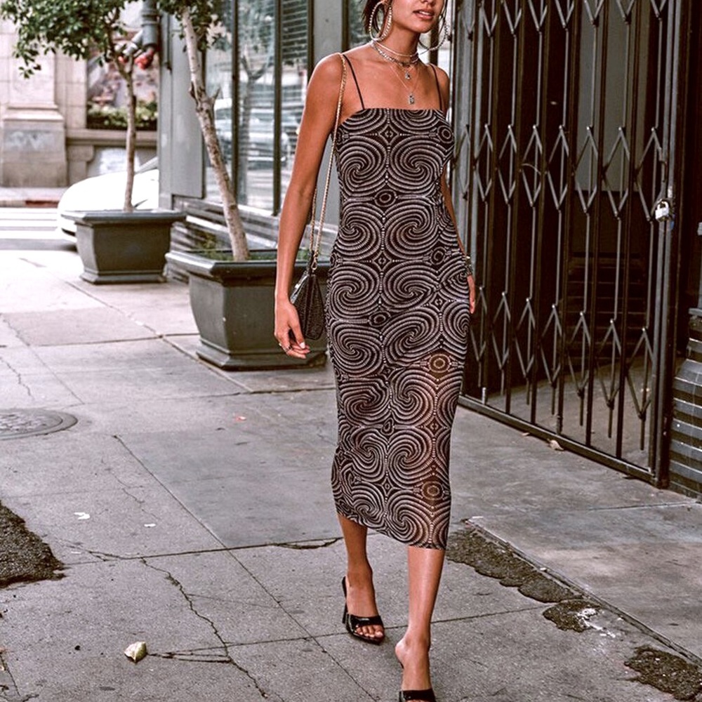 Forever 21 Spiral Print Mesh Midi Dress